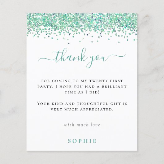 予算ティール(緑がかった色)グリッター写真21stパーティーありがとう (正面)