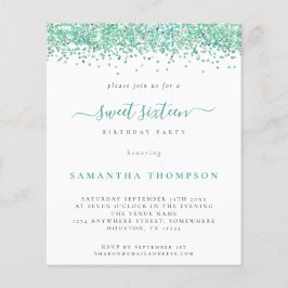 予算ティール（緑がかった色）グリッターSweet sixteen招待状