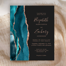 予算ティール(緑がかった色)ゲートバラ金ゴールド結婚式招待状