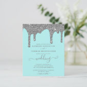 予算ティール（緑がかった色）シルバーグリッタードリップスウェディング招待 (スタンド正面)