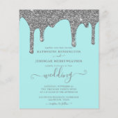 予算ティール（緑がかった色）シルバーグリッタードリップスウェディング招待 (正面)