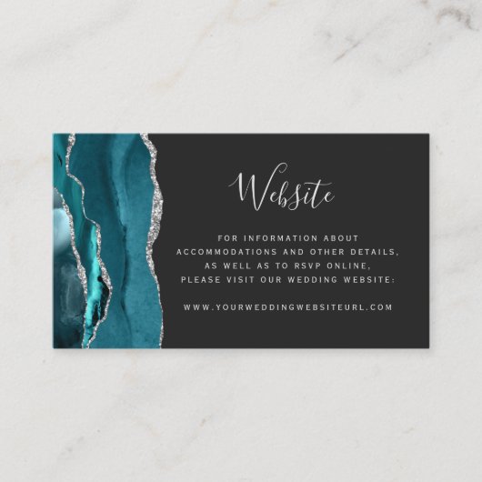 予算ティール（緑がかった色）シルバーAgate Dark結婚のQRコード エンクロージャーカード (正面)