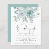 予算ティール(緑がかった色)シーミストQR花模様結婚式招待状 (正面/裏面)