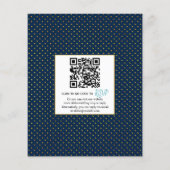 予算ティール（緑がかった色）ネイビーQRコード葉の結婚式招待状 (裏面)