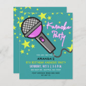 予算ティール（緑がかった色）パープルキッズカラオケパーティの招待状 (正面/裏面)