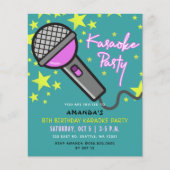 予算ティール（緑がかった色）パープルキッズカラオケパーティの招待状 (正面)