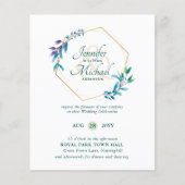 予算ティール（緑がかった色）パープル金ゴールドリース結婚式招待状 (正面)