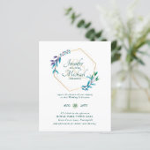 予算ティール(緑がかった色)パープル金ゴールドリース結婚式招待状 (スタンド正面)