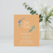 予算ティール（緑がかった色）パープル金ゴールドリース結婚式招待状 (スタンド正面)