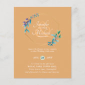 予算ティール（緑がかった色）パープル金ゴールドリース結婚式招待状 (正面)