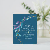 予算ティール（緑がかった色）パープル金ゴールドリース結婚式招待状 (スタンド正面)
