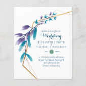 予算ティール（緑がかった色）パープル金ゴールドリース結婚式招待状 (正面)