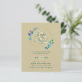 予算ティール（緑がかった色）パープル金ゴールドリース結婚式招待状 (スタンド正面)