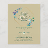予算ティール（緑がかった色）パープル金ゴールドリース結婚式招待状 (正面)