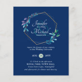 予算ティール（緑がかった色）パープル金ゴールドリース結婚式招待状 (正面)