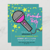 予算ティール（緑がかった色）ピンクキッズカラオケパーティの招待状 (正面/裏面)