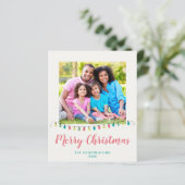 予算ティール（緑がかった色）ピンククリスマスライトホリデーフォト (スタンド正面)