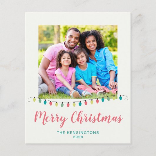 予算ティール（緑がかった色）ピンククリスマスライトホリデーフォト (正面)