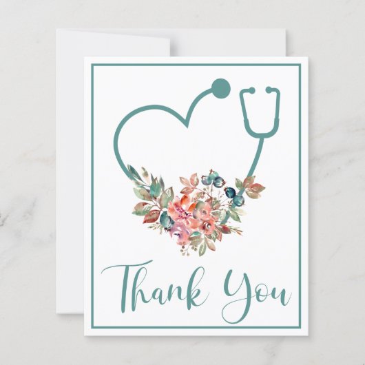 予算ティール（緑がかった色）フローラ聴診器ハートありがとうございます (正面)
