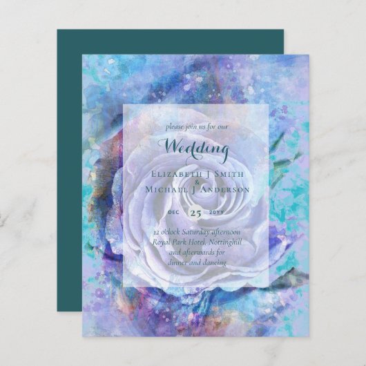 予算ティール（緑がかった色）ブルーシェードウェディング招待 (正面/裏面)