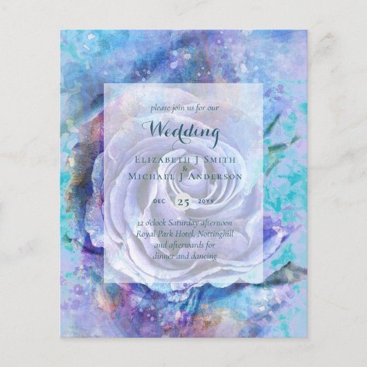 予算ティール(緑がかった色)ブルーシェードウェディング招待 (正面)