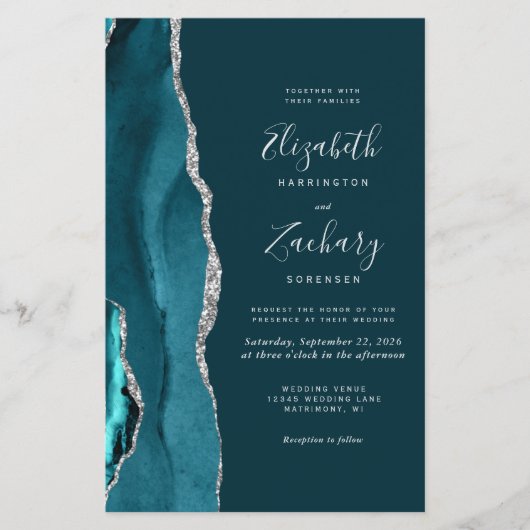 予算ティール(緑がかった色)ブルーシルバーアゲートウェディングエグスト (正面)