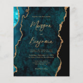 予算ティール（緑がかった色）ブルー瑪瑙スクリプトウェディング招待 (正面)