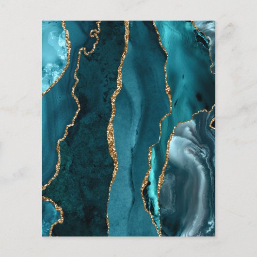 予算ティール(緑がかった色)ブルー金ゴールドアゲ結婚ートのメニュー (裏面)