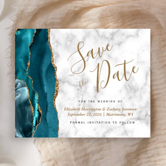 予算ティール(緑がかった色)ブルー金ゴールド瑪瑙の大理石日付の保存
