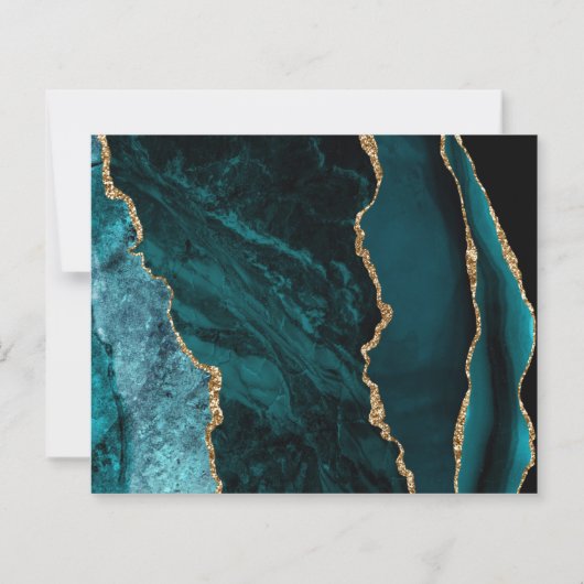 予算ティール（緑がかった色）ブルー金ゴールド瑪瑙ウェディング日付を保存 (裏面)