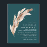 予算ティール(緑がかった色)ボホパンパスエレガントな結婚式招待状 チラシ<br><div class="desc">予算の自然の植物性パンパ草の水色とスクリプト結婚式招待状と宇宙QRコード。トレンドモダンデザインコレクションにコンテンポラリー関するトレンドテラコッタ、ティール(緑がかった色)、黒と自然のベージュのカラーウェイ。</div>