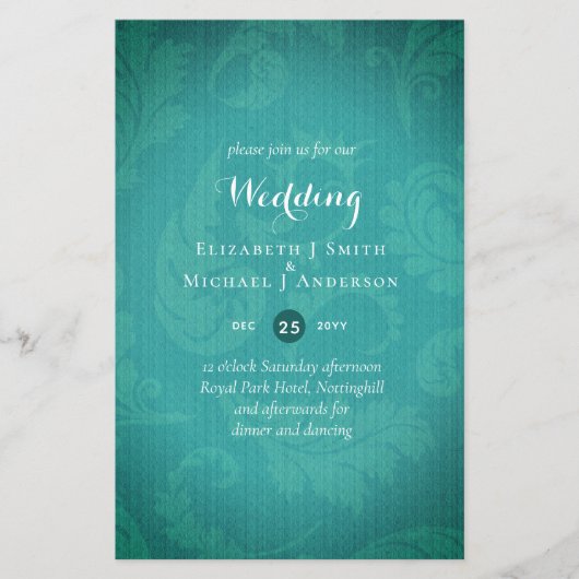 予算ティール（緑がかった色）ミスティークウェディング招待 (正面)