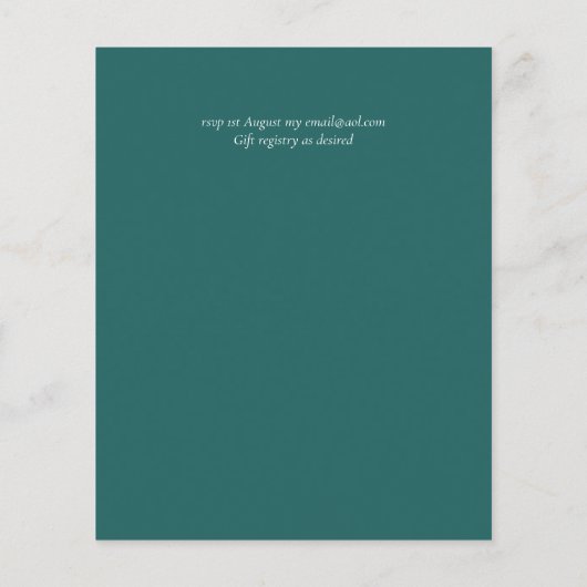 予算ティール(緑がかった色)モノクロ結婚式の招待 (裏面)