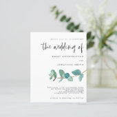 予算ティール（緑がかった色）ユーカリミニマル結婚式招待状 (スタンド正面)