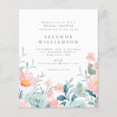 予算ティール（緑がかった色）水彩フローラブライダルシャワー招待状 (正面)