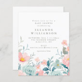 予算ティール（緑がかった色）水彩フローラベビーシャワー招待状 (正面/裏面)