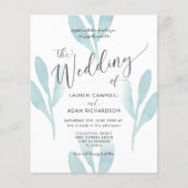 予算ティール(緑がかった色)水彩結婚式招待状 (正面)