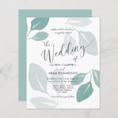 予算ティール(緑がかった色)水彩結婚式招待状 (正面/裏面)