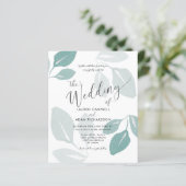 予算ティール(緑がかった色)水彩結婚式招待状 (スタンド正面)