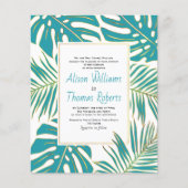 予算ティール（緑がかった色）熱帯葉結婚式招待状 (正面)