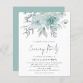 予算ティール(緑がかった色)花模様QRコード結婚の夕べパーティー (正面/裏面)