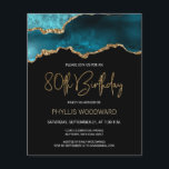 予算ティール（緑がかった色）金ゴールドアゲート80th誕生日招待状<br><div class="desc">このトレンディー80th誕生日の招待は、金ゴールドのハイライトとティール（緑がかった色）の色合いのアゲイトの水彩画フェイク像を特徴とする。「80誕生日」という言葉は、装飾的な手書きグリッターフェイクの金ゴールドに現れモダンるフォント。カスタマイズ金ゴールド色の文字で詳細の名を持つ。同じティール（緑がかった色）画像が反対側に表示される。</div>