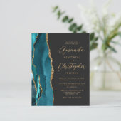 予算ティール（緑がかった色）金ゴールドゲート石板結婚式招待状 (スタンド正面)