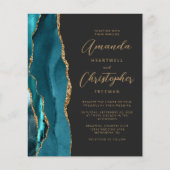予算ティール（緑がかった色）金ゴールドゲート石板結婚式招待状 (正面)