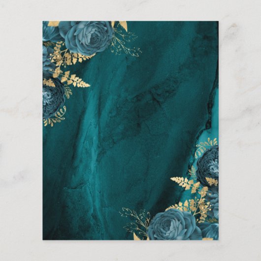予算ティール(緑がかった色)金ゴールドフローラ結婚式日付の保存 (裏面)
