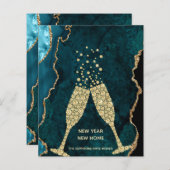 予算ティール（緑がかった色）金ゴールド年末年始の新しい住所カード (正面/裏面)