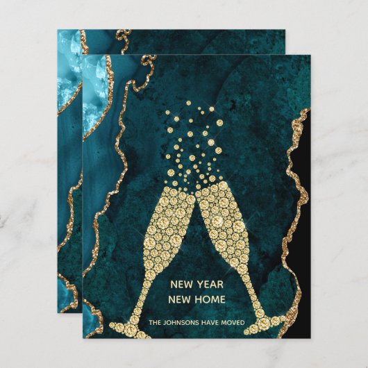 予算ティール（緑がかった色）金ゴールド年末年始の新しい住所カード (正面/裏面)