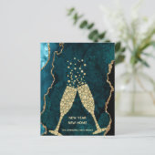 予算ティール（緑がかった色）金ゴールド年末年始の新しい住所カード (スタンド正面)