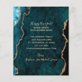 予算ティール（緑がかった色）金ゴールド年末年始の新しい住所カード (裏面)