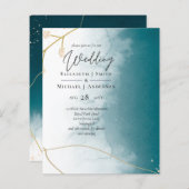 予算ティール(緑がかった色)金ゴールド抽象芸術結婚式の招待 (正面/裏面)